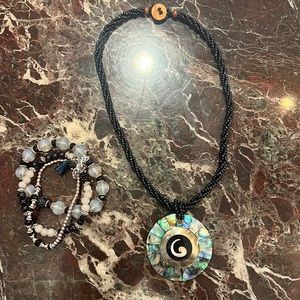 Black beaded necklace and bracelet